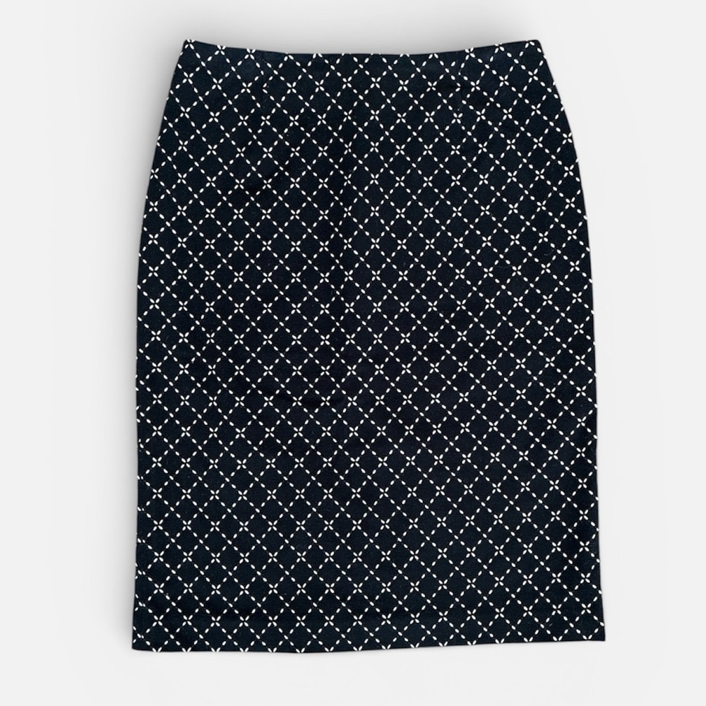 Talbots Skirt Black and White Geometric Embroidered Lined Pencil Stretch Size 12